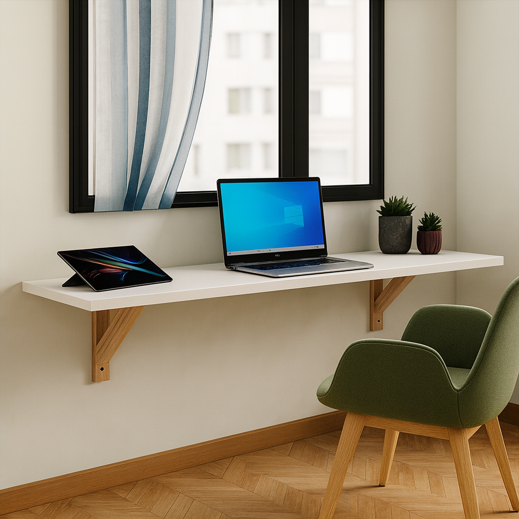 Mesa Suspensa Em Mdf Branco Estudos Home Office Computador 120cm