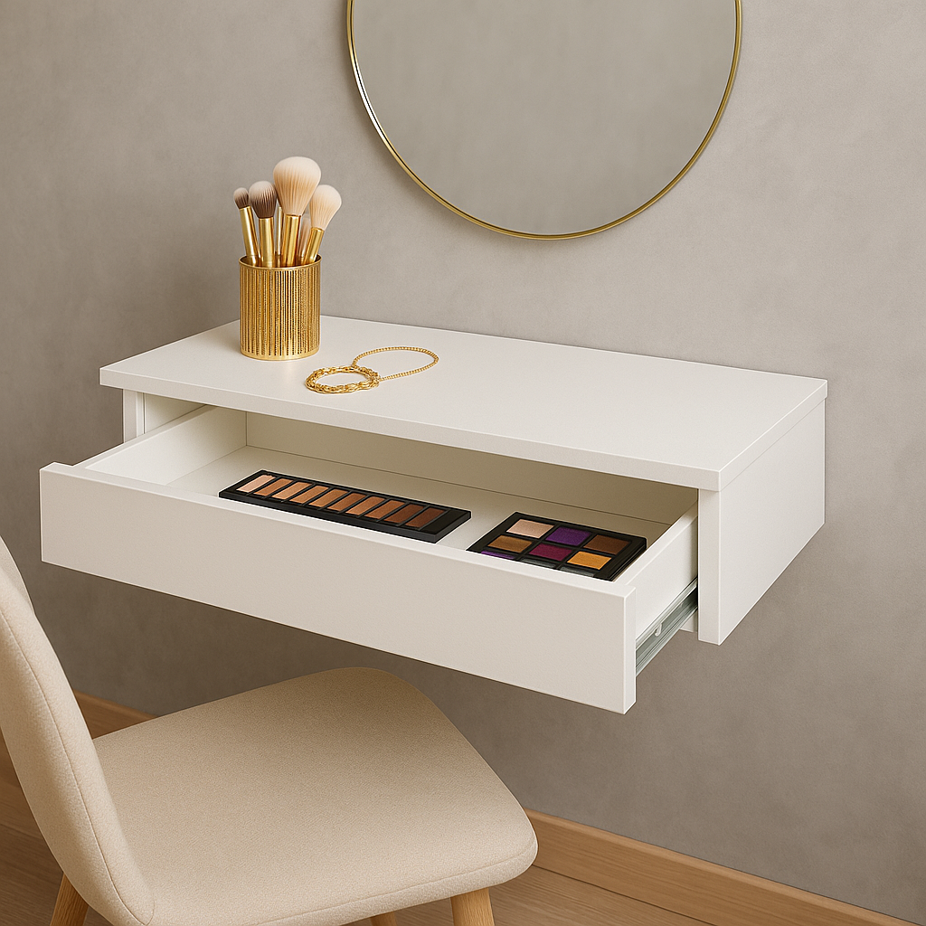 Penteadeira Suspensa com Gaveta Multifuncional Corrediça Organizadora Maquiagens Hall de Entrada com Barra