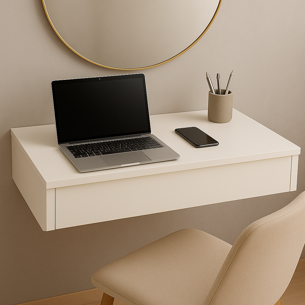 Penteadeira Suspensa com Gaveta Multifuncional Corrediça Organizadora Maquiagens Hall de Entrada com Barra