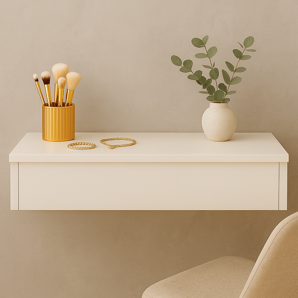 Penteadeira Suspensa com Gaveta Multifuncional Corrediça Organizadora Maquiagens Hall de Entrada com Barra