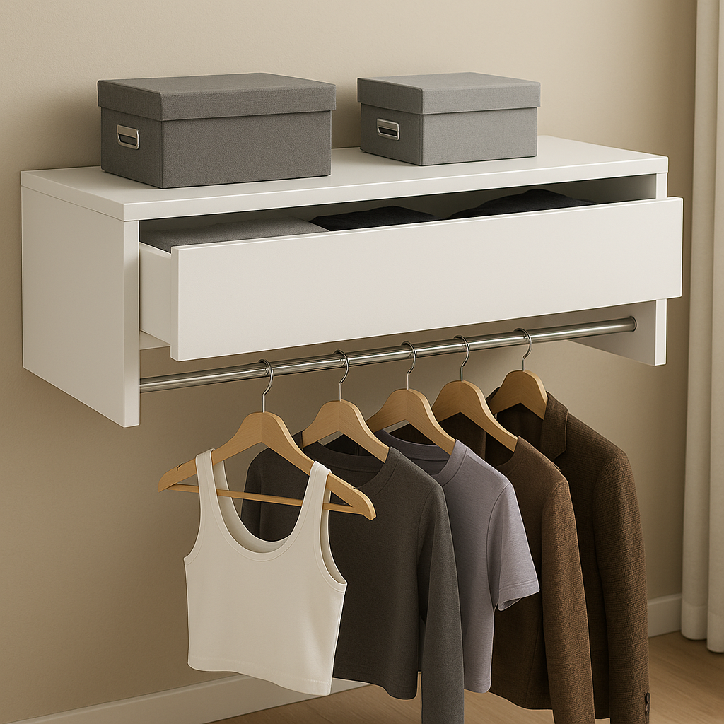 Penteadeira Suspensa com Gaveta Multifuncional Corrediça Organizadora Maquiagens Hall de Entrada com Barra