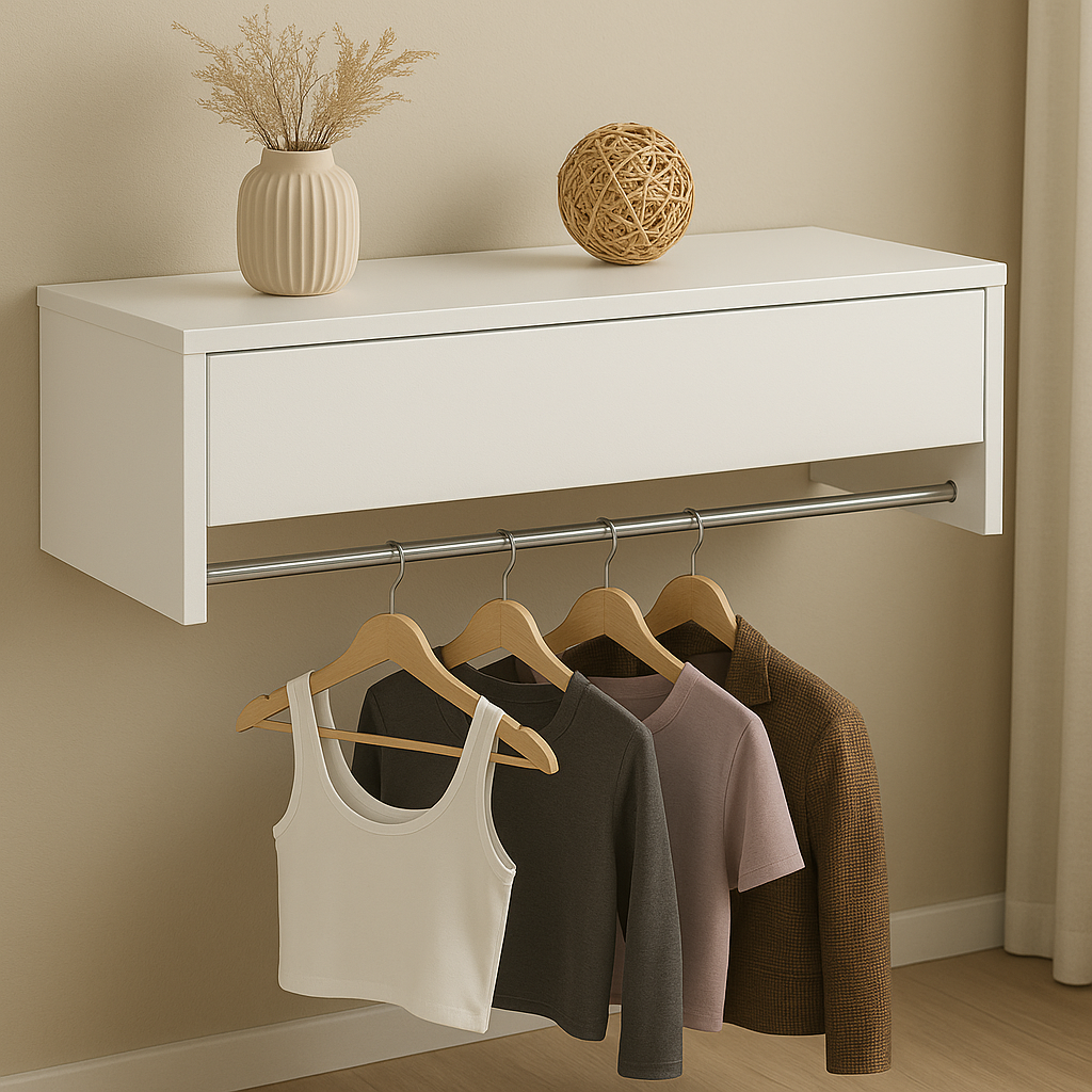 Penteadeira Suspensa com Gaveta Multifuncional Corrediça Organizadora Maquiagens Hall de Entrada com Barra