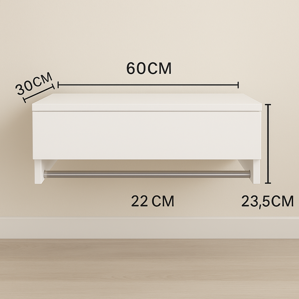 Penteadeira Suspensa com Gaveta Multifuncional Corrediça Organizadora Maquiagens Hall de Entrada com Barra