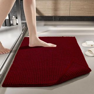 Tapete de Banheiro 40 x 60 Antiderrapante Microfibra Bolinha Macarrão Bordô