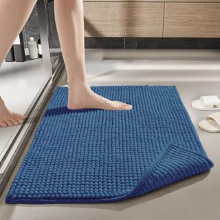 Tapete de Banheiro 40 x 60 Antiderrapante Microfibra Bolinha Macarrão Azul