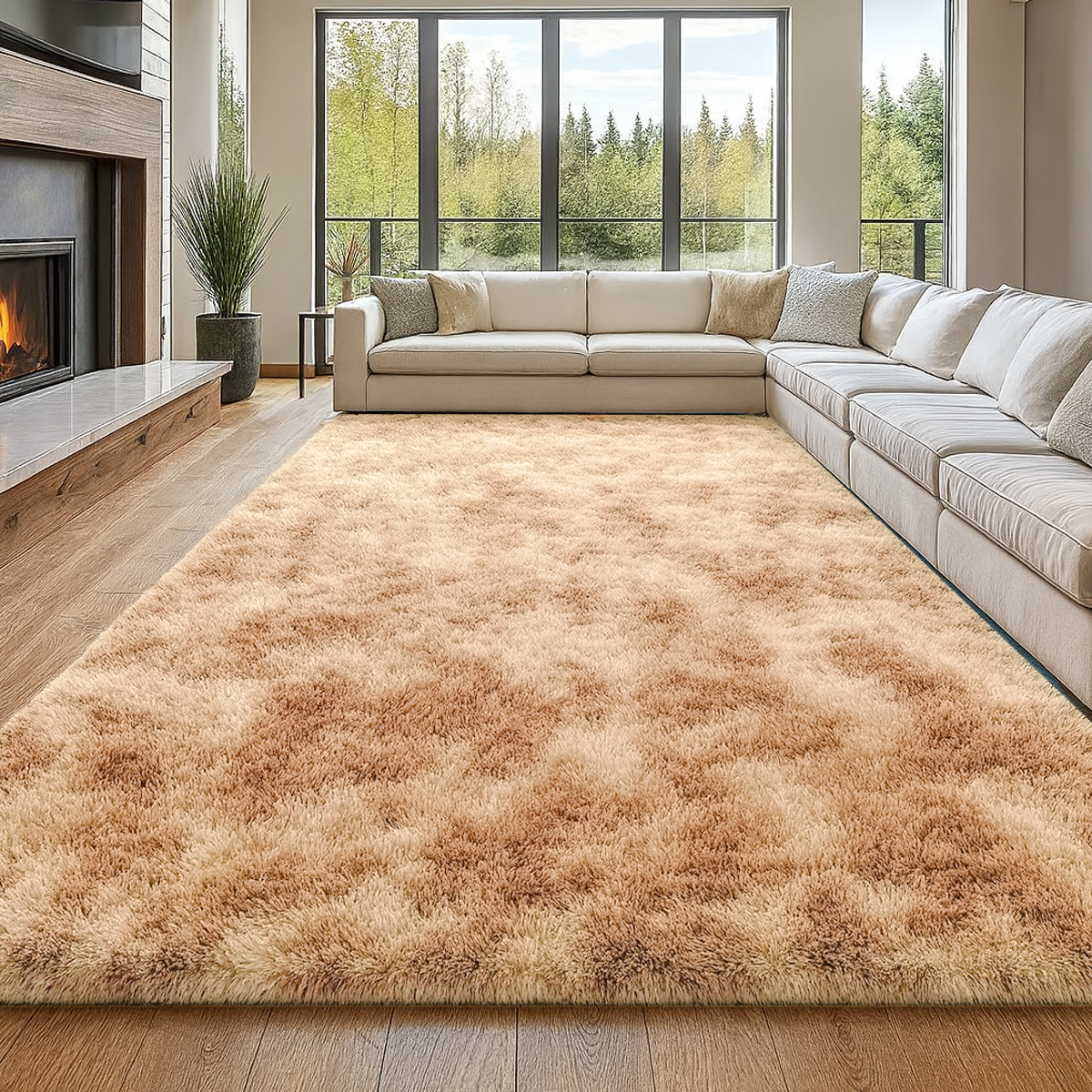 Tapete 4,00x2,00 Peludo Felpudo Sala E Quarto Cores Bege Mesclado