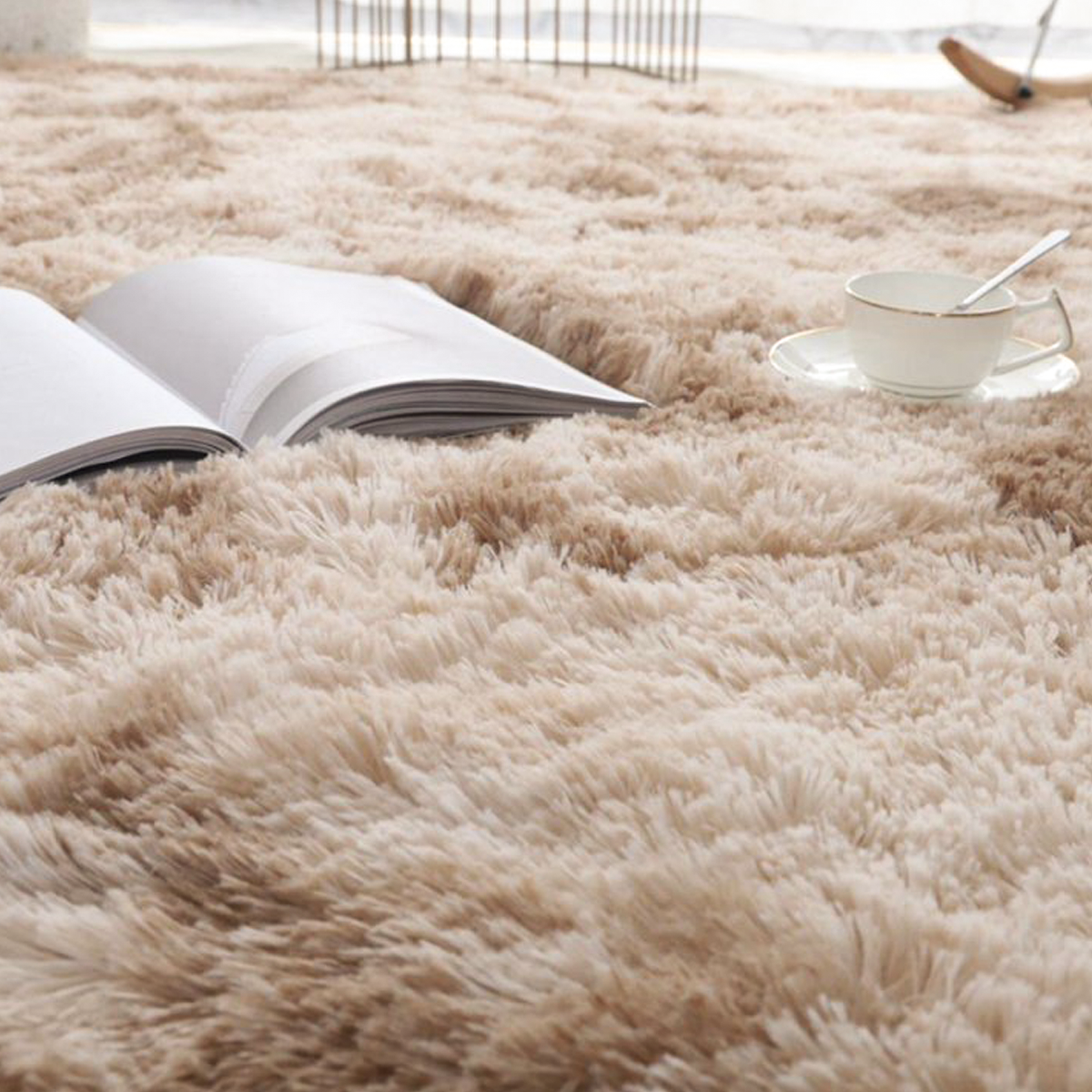 Tapete 4,00x2,00 Peludo Felpudo Sala E Quarto Cores Bege Mesclado